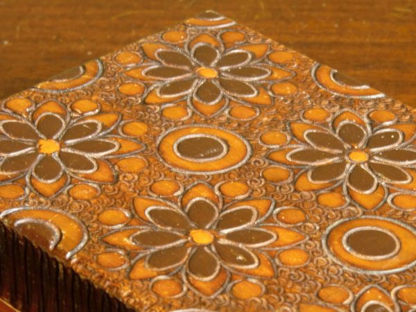 Carved Brown and Orange Wooden Box