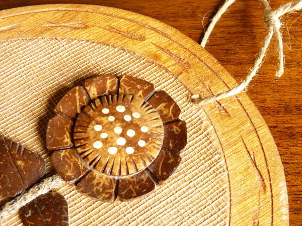 Carved Coconut Wood Oval Wall Plaque