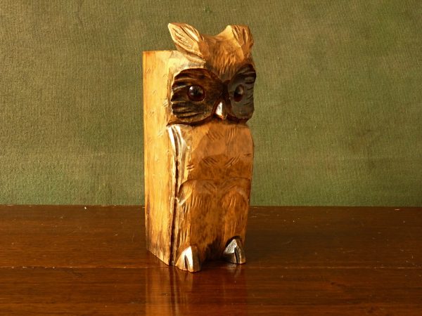 Carved Wooden Owl Candle Taper Holder