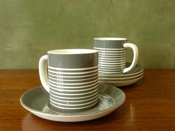 T G Green Tin Grey Cornishware Cups and Saucers