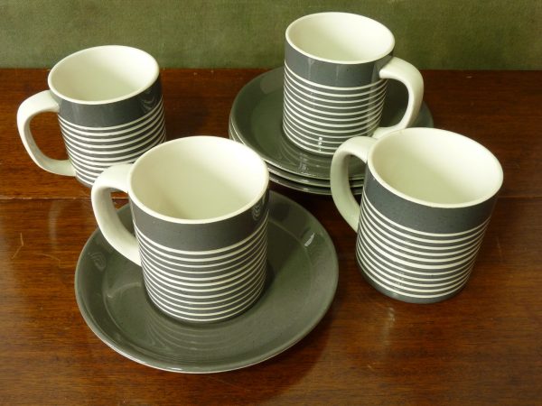 T G Green Tin Grey Cornishware Cups and Saucers