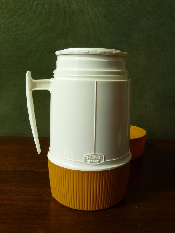 Vintage Mustard and White Thermos Flask