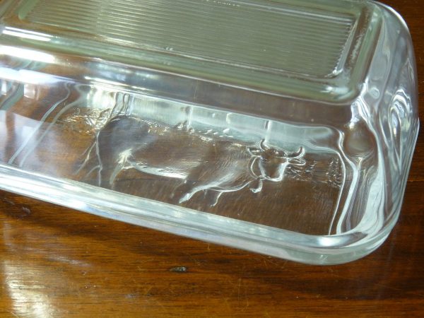 Vintage Arcoroc Cow Relief Glass Butter Dish