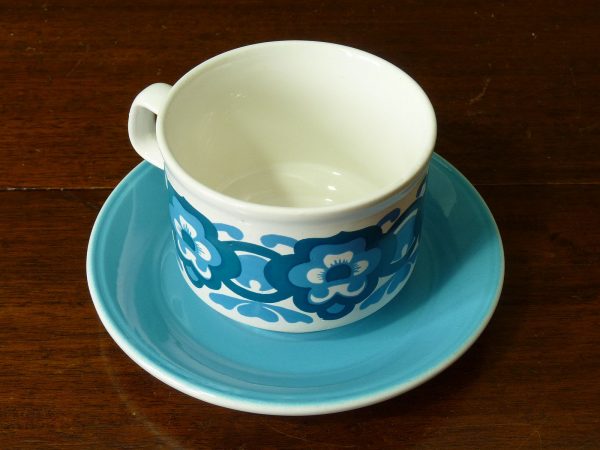 Blue Flower Power Staffordshire Potteries Cups and Saucers