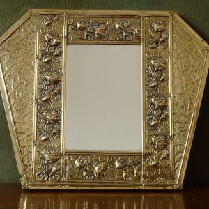 Vintage brass repousse hexagonal mirror