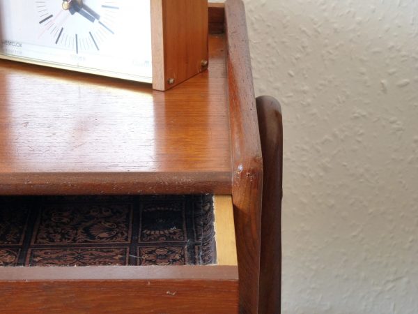Small Danish Teak and Rattan Side Table with Drawers
