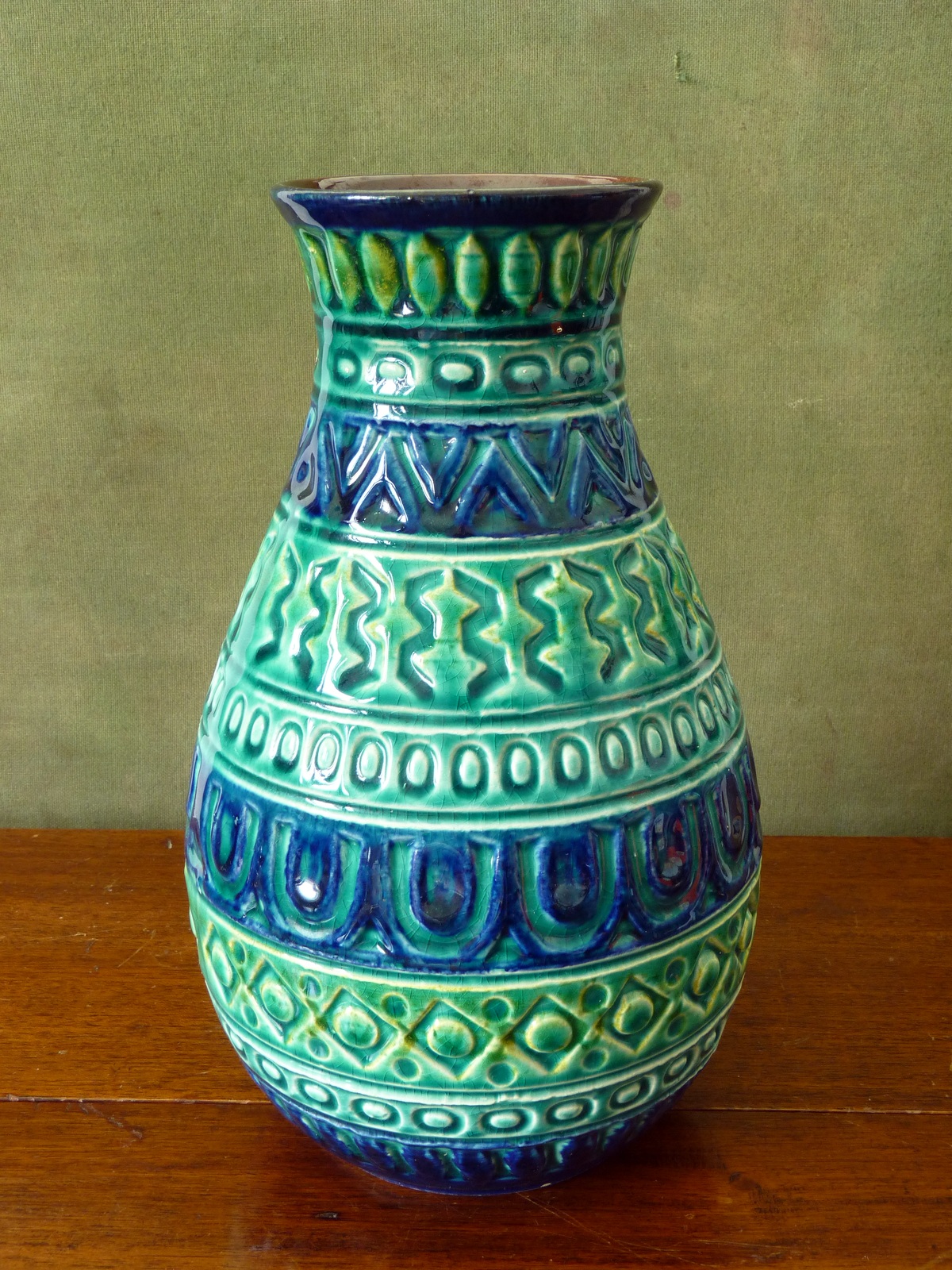 Large West German Blue and Green Vase by Bay Keramik - Anything In ...