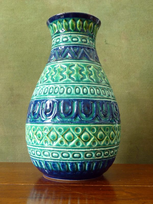 Large Blue and Green Vase by Bay Keramik, West Germany