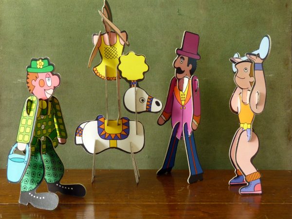 Vintage Colourful Die Cut Card Circus Figures