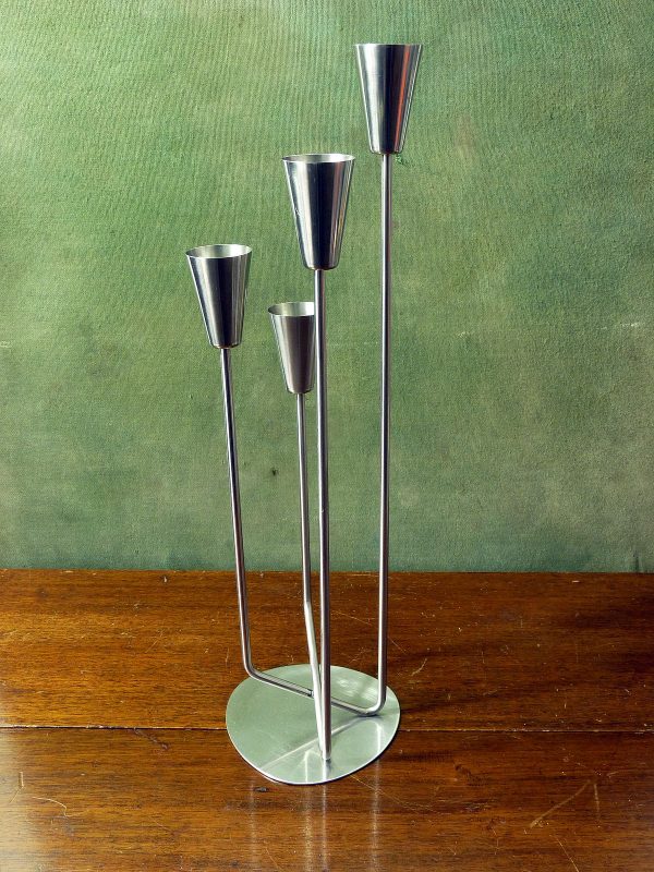 Stainless Steel Danish Modernist Four Candle Holder