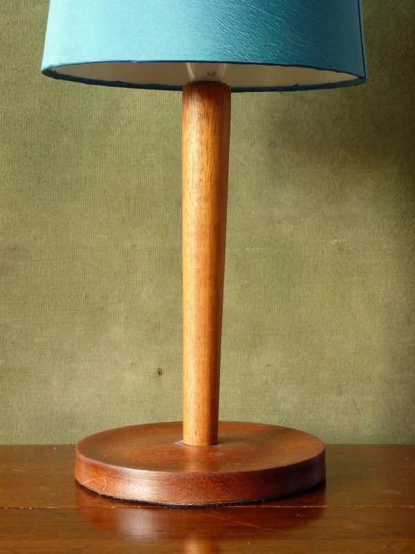 Mid Century Teak Lamp Stand with Teal Shade