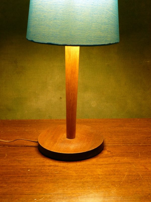 Mid Century Teak Lamp Stand with Teal Shade