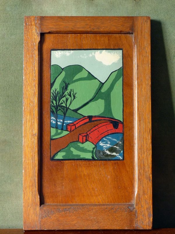 Vintage Painted Oak Panel in a Naive Style