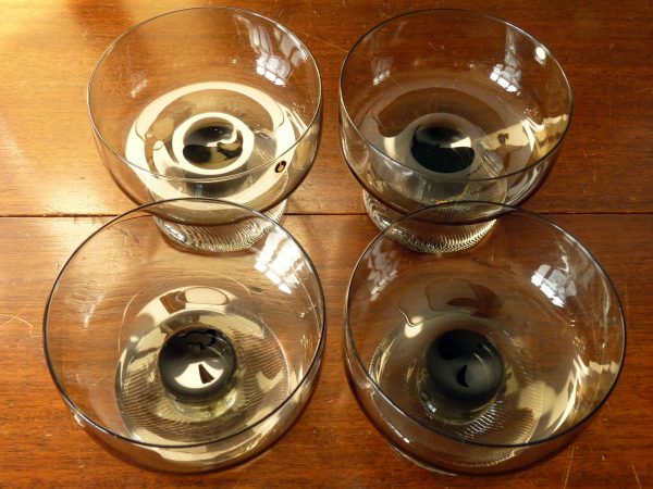 Set of four Black Stemmed Smoked Glass Dessert Bowls by Pukeberg, Sweden