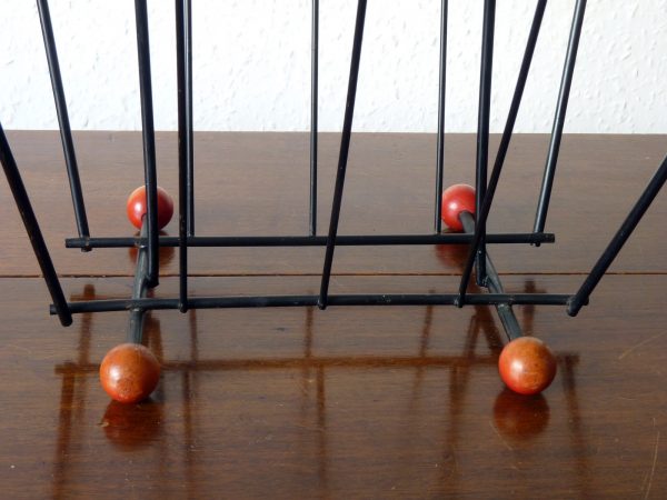 Atomic Era Magazine Rack in Black Wire with Red Ball Feet