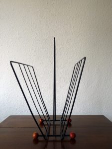Atomic Era Magazine Rack in Black Wire with Red Ball Feet