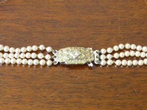 Vintage Three Strand Simulated Pearl Necklace by Lotus