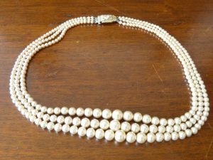 Vintage Three Strand Simulated Pearl Necklace by Lotus