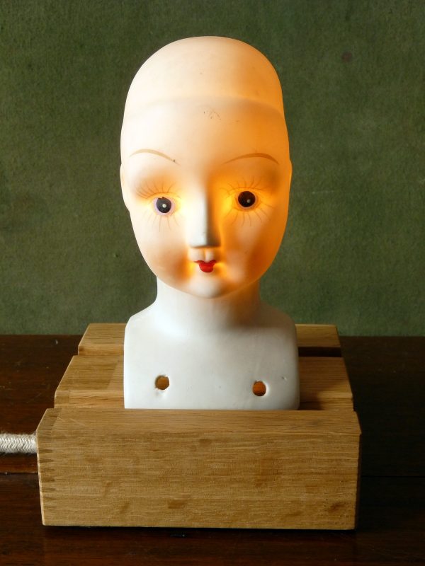 Converted Bisque Doll's Head Lamp