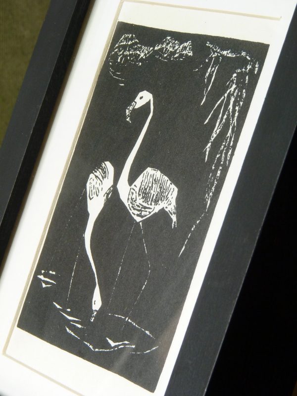 Framed Vintage German Postcard from Original Flamingoes Print by Elfriede Kabisch