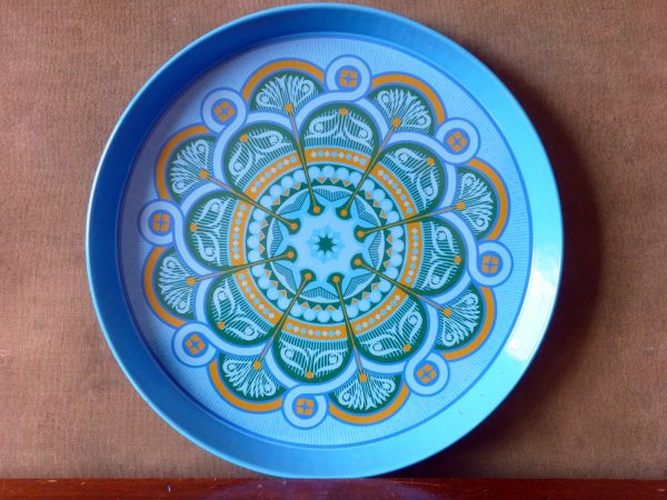Blue Green and Gold Geometric Tray by Worcester Ware