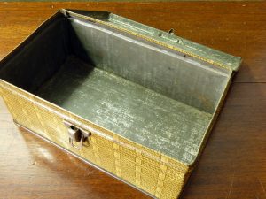 Vintage Yellow Wicker Effect Lunchbox Tin