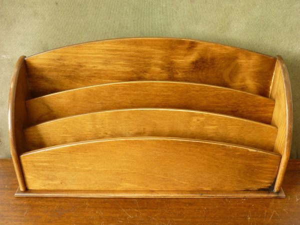 Vintage Large Wood Desk Letter Rack Organiser