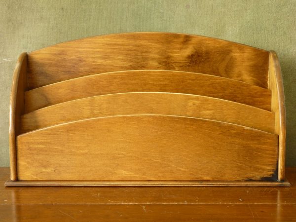 Vintage Large Wood Desk Letter Rack Organiser