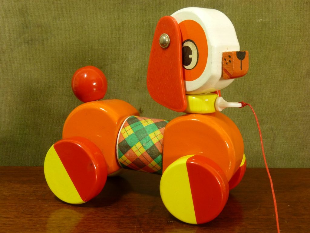 Vintage Colourful French Educalux PullAlong Dog Toy Anything In