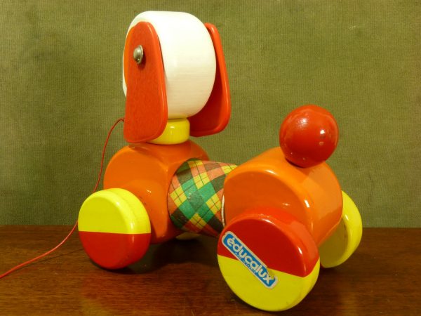 Vintage French Educalux Colourful Pull-Along Wooden Dog Toy