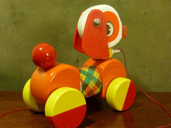 Vintage French Educalux Colourful Pull-Along Wooden Dog Toy