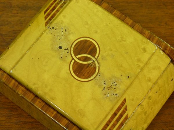 Art Deco Faux Wood Metal Cigarette Box