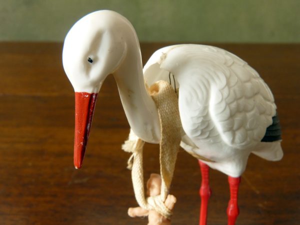 Vintage Celluloid S. A. Reider Nodding Stork with Baby Bobble Head