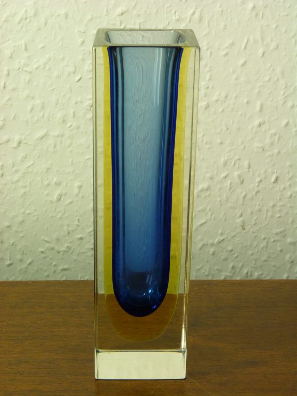 Vintage Italian Sommerso Triple Colour Square Glass Vase