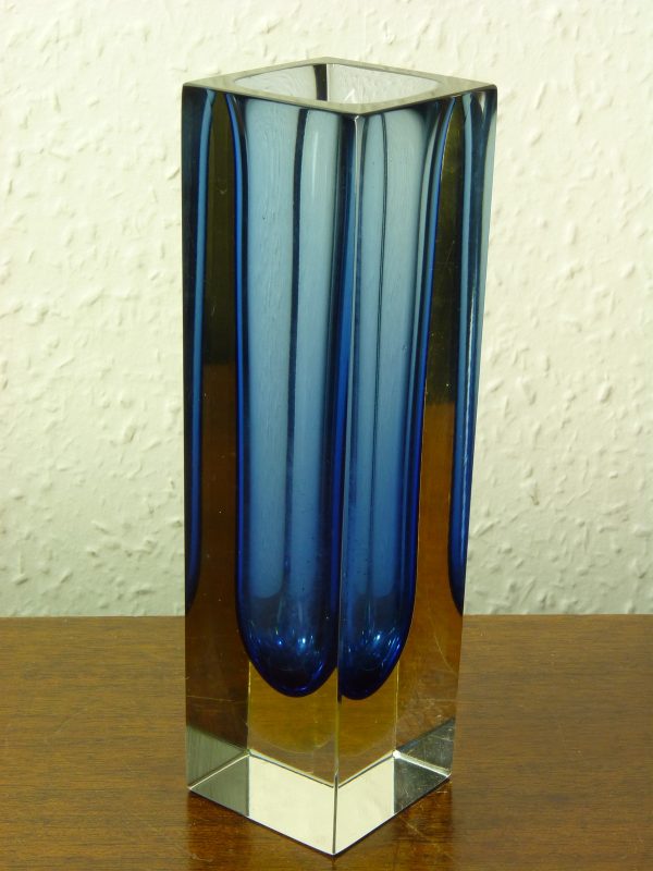 Vintage Italian Sommerso Triple Colour Square Glass Vase