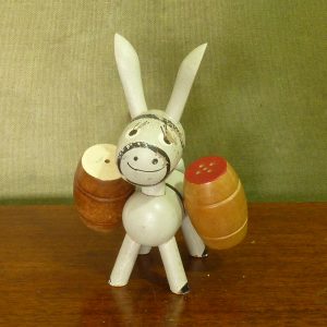 Vintage Kitsch Wood Donkey Salt and Pepper Pots Set