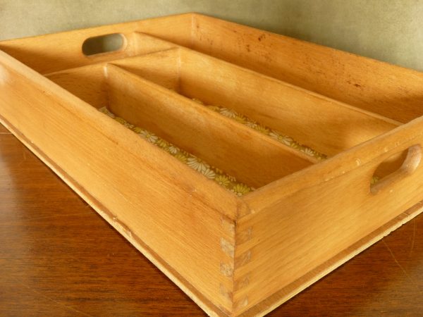 Vintage Wooden Cutlery Drawer Tray with Original Paper Liners