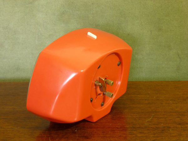 1950s-60s Funky Shaped Red Metamec Alarm Clock wirh Pearlescent Face