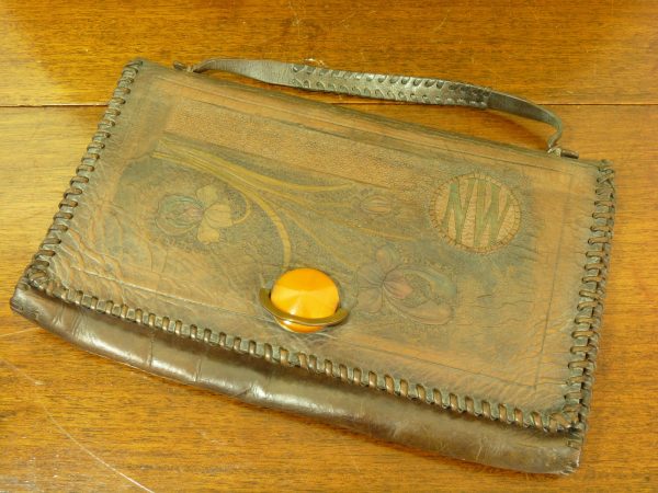 French Art Nouveau Design Leather Clutch Bag by Brevete