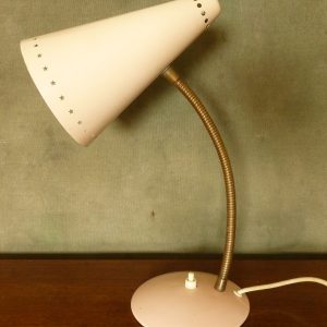 Vintage Pale Pink Gooseneck Desk or Bedside Lamp Perforated Shade