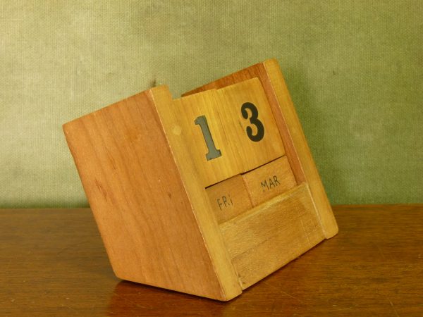 Vintage Mid-Century Wood Block Desk Perpetual Calendar