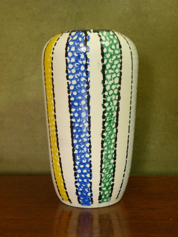 1950s handpainted colourful stripes flattened vase