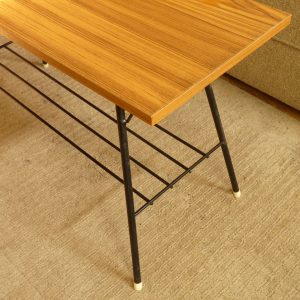 Small Atomic Style Side Table or Coffee Table with Magazine Shelf