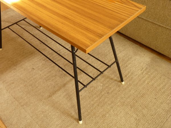Small Atomic Style Side Table or Coffee Table with Magazine Shelf