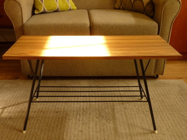 Small Atomic Style Side Table or Coffee Table with Magazine Shelf