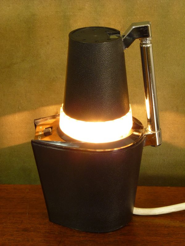 Unusual Small Japanese Telescopic Desk Lamp in Black and Faux Wood