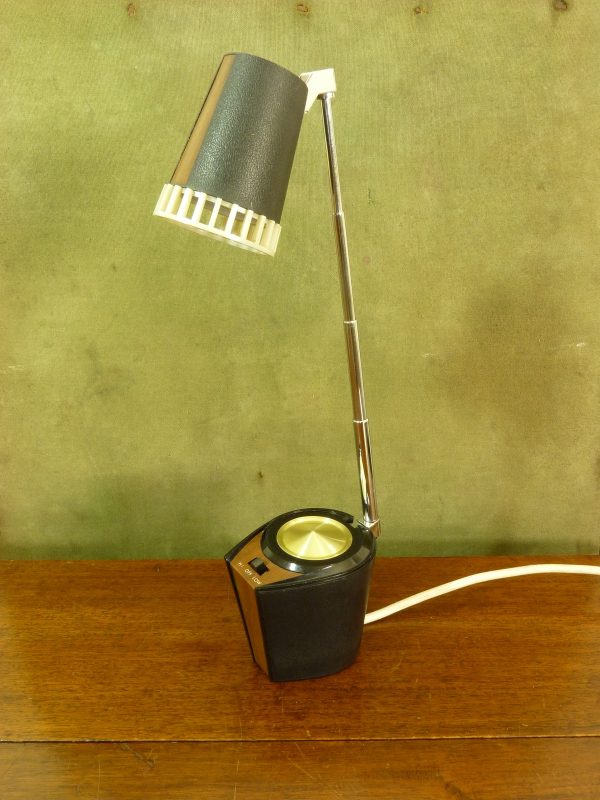 Unusual Small Japanese Telescopic Desk Lamp in Black and Faux Wood