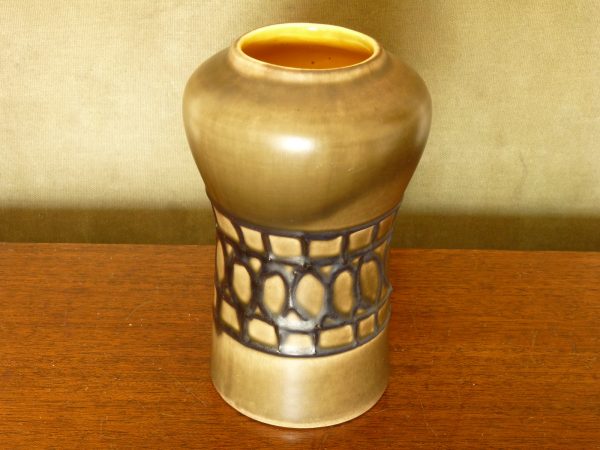 Small Bay Keramik West German Vase in Brown, Yellow and Black 511-14
