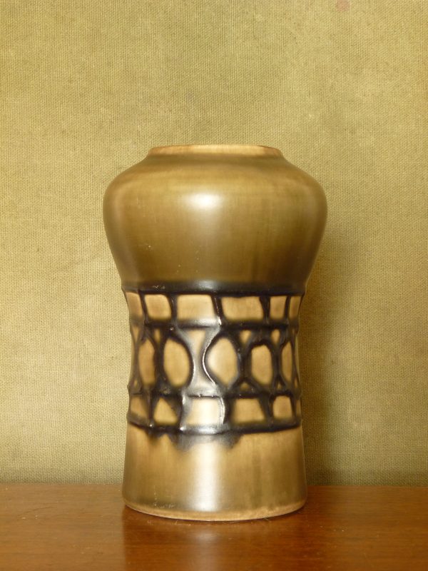 Small Bay Keramik West German Vase in Brown, Yellow and Black 511-14