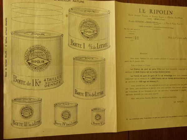 Vintage 1939 French "Ripolin" Paint Illustration and Price List